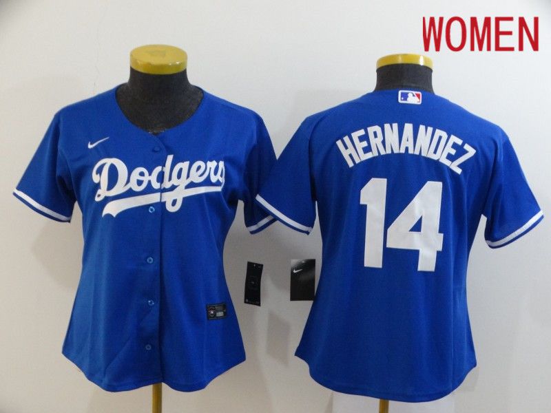 Women Los Angeles Dodgers 14 Hernandez Blue Nike Game MLB Jerseys